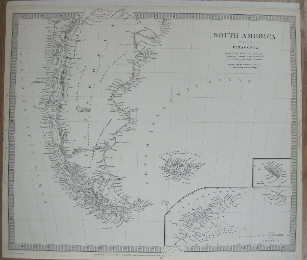 Mapa del sur Sudamérica, 1842. J & C. Walker